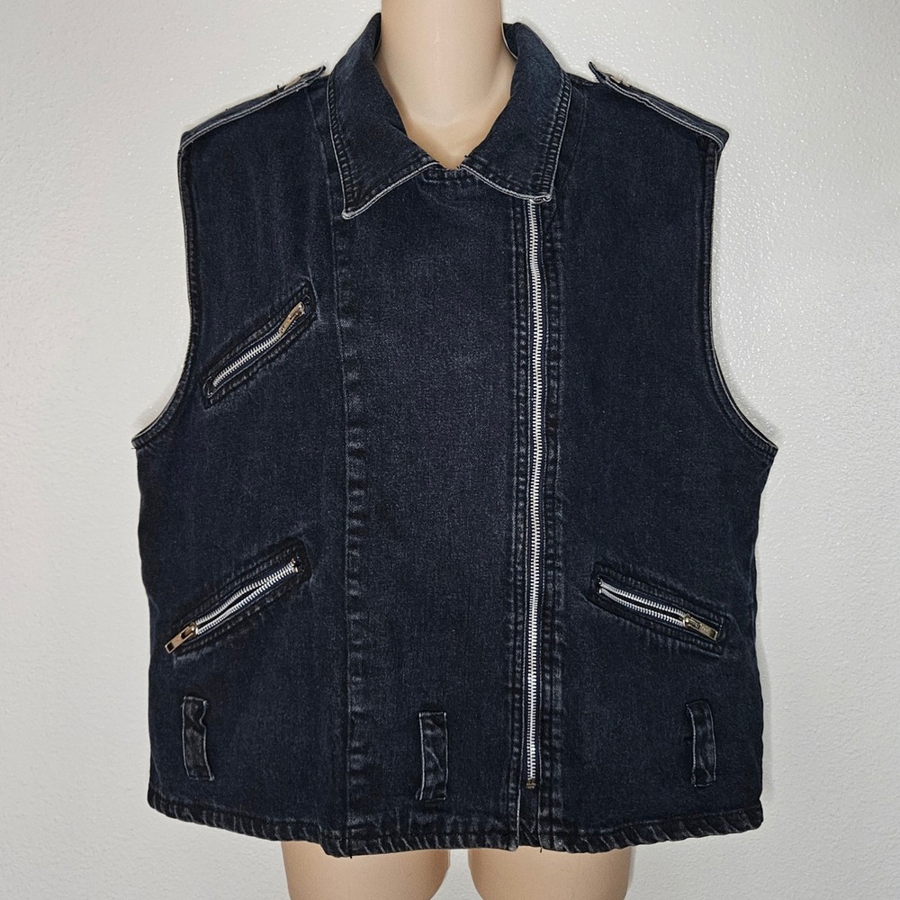 Crazy Horse Denim Biker Vest Womens Rock And Roll Patch‎ Moto Style